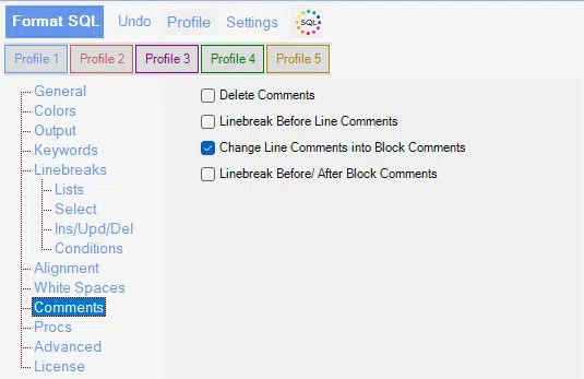 Sql Comment Formatting