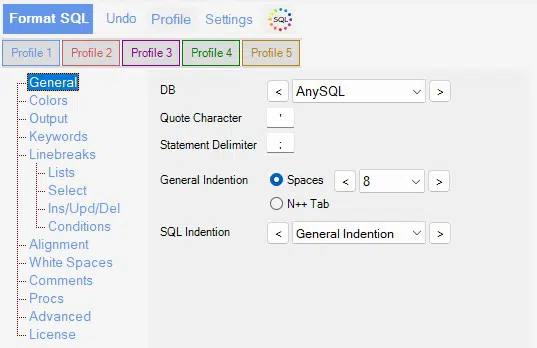 Sql Formatter General Options