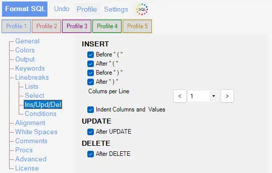 Sql Insert Update Delete Options