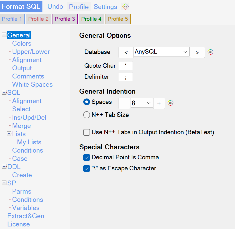 Sql Formatter Options