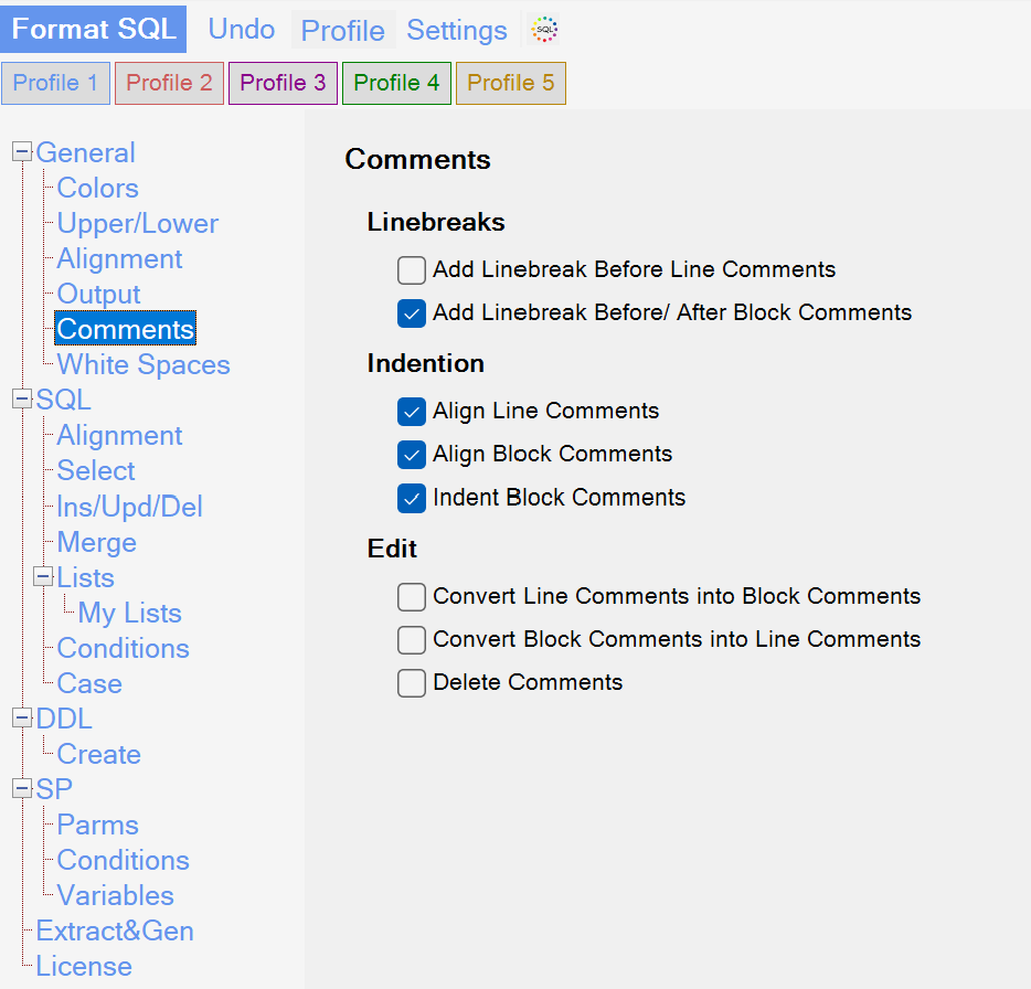 Sql Formatter Options Comments