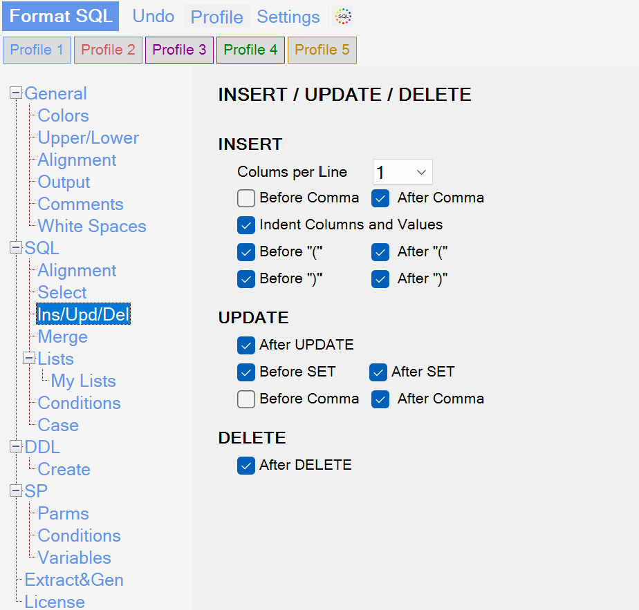 Sql Formatter Options Insert Update Delete