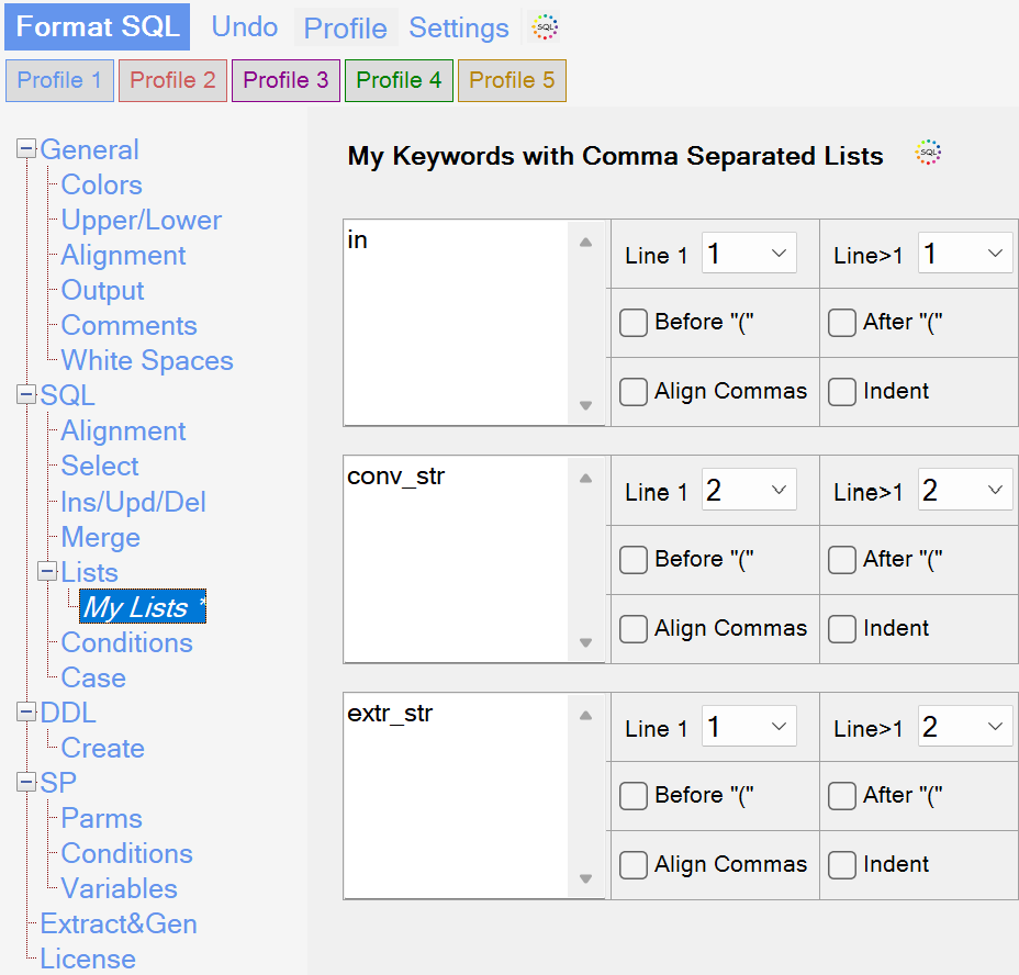 Sql Formatter Options Lists