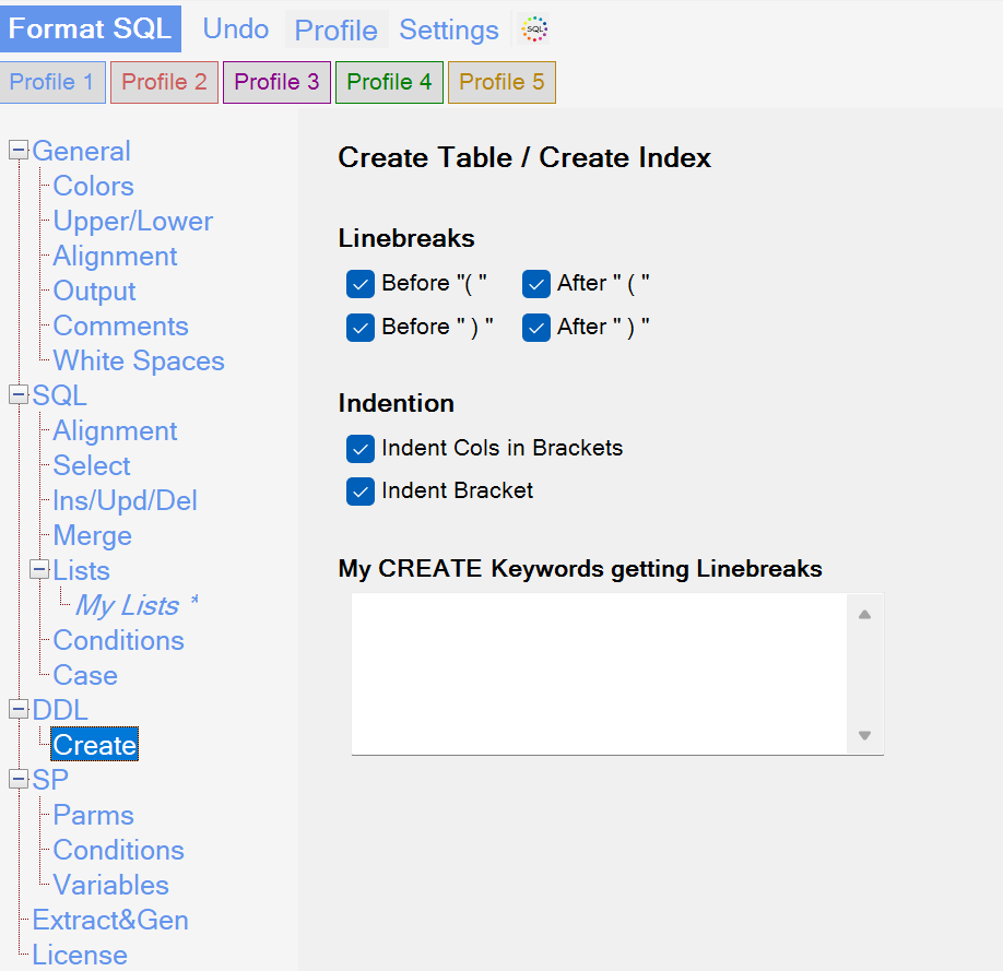 Sql Formatter Options Ddl Create