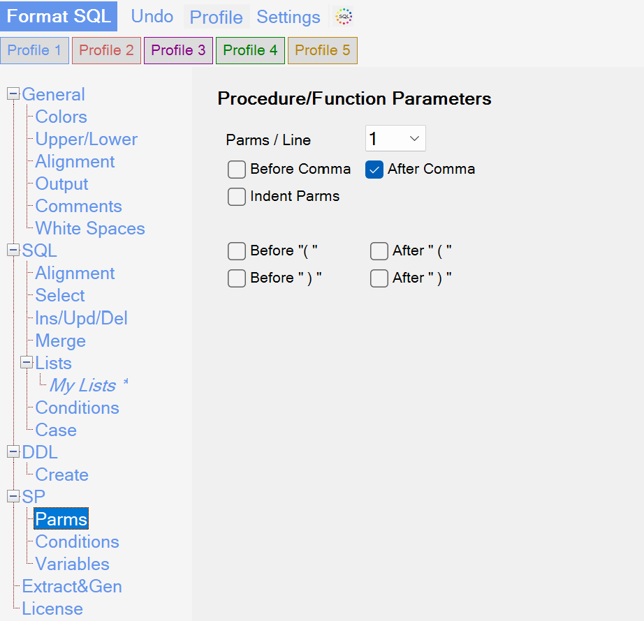 Sql Formatter Options Stored Proc Parms