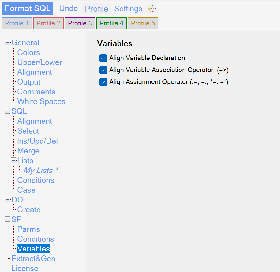 Sql Formatter Options Stored Proc Variables